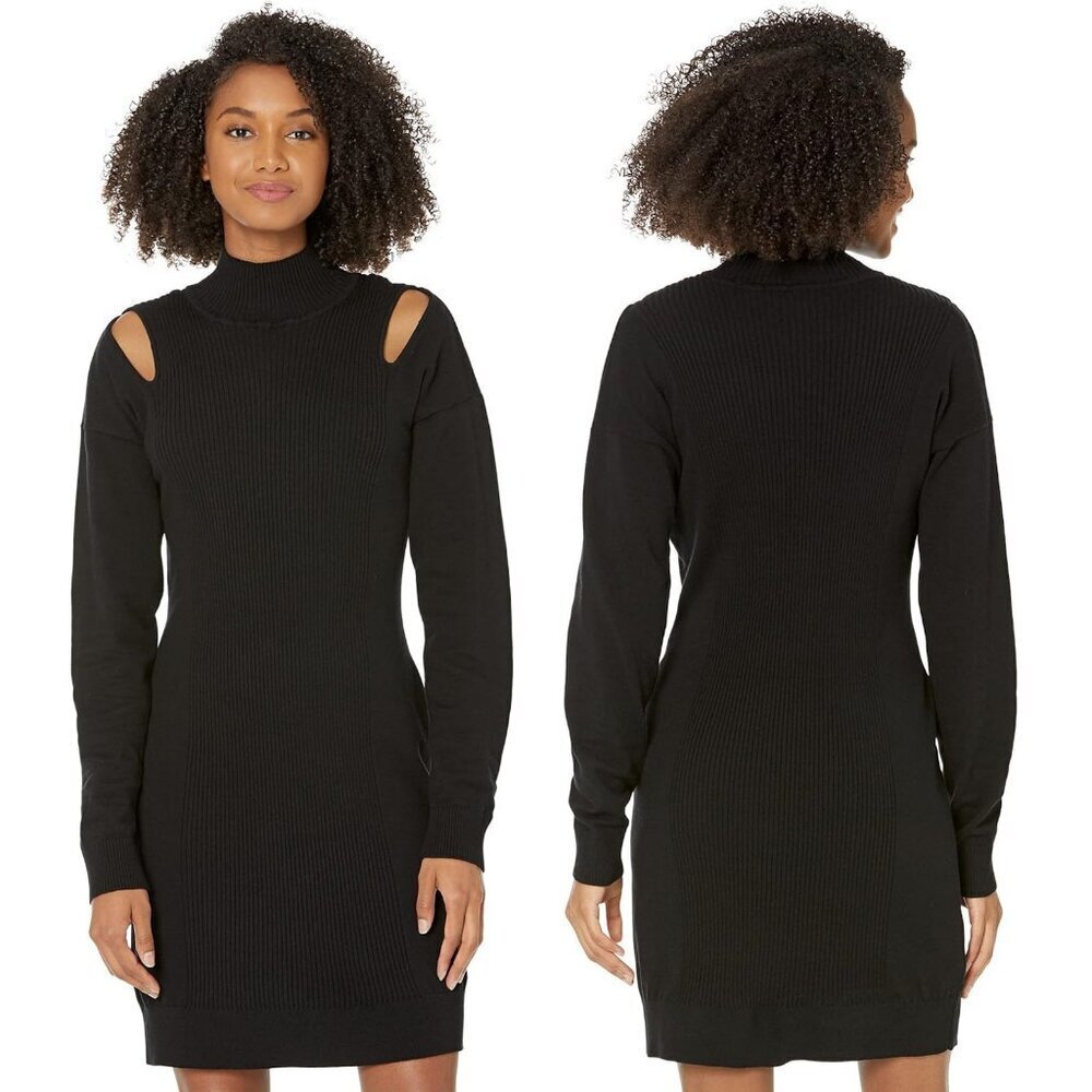 BCBGeneration Long Sleeve Mock Neck Shoulder Cut Out Black Mini Dress Size M
